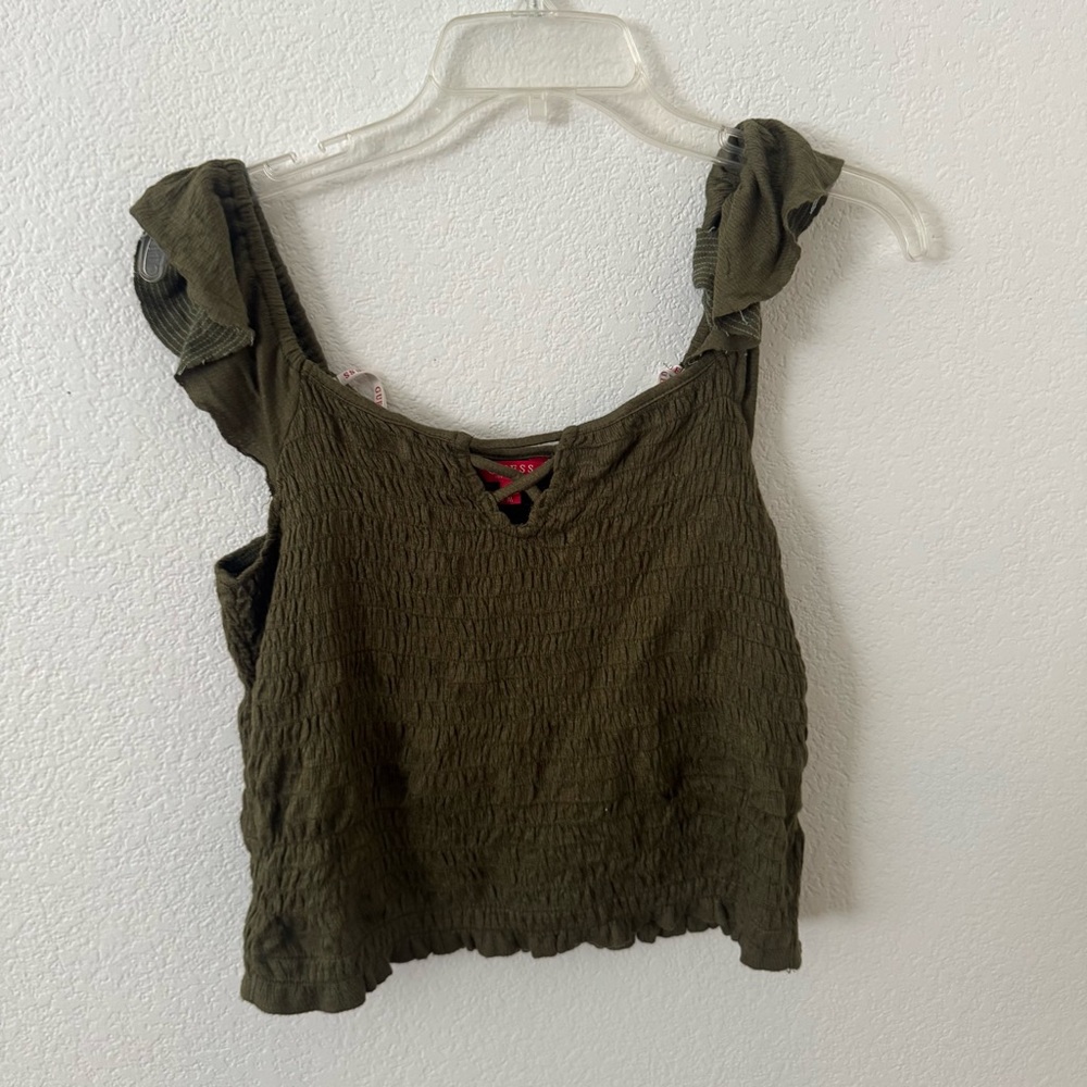 3/$15 Guess Green boho Olive Green Smocked Women's Top